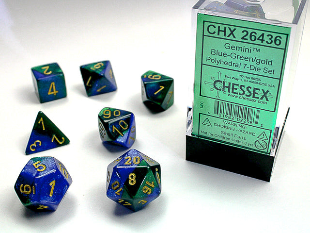 Gemini Blue-Green/gold Polyhedral 7-Die Set - CHX26436
