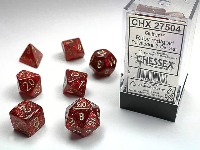 Glitter Ruby red/gold Polyhedral 7-Dice Set CHX 27504