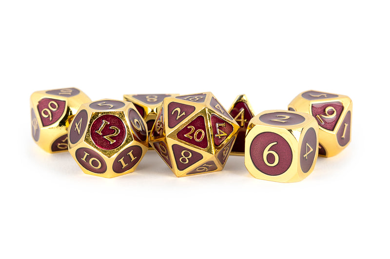 Metal Dice Set of 7 - Gold w/ Purple Enamel