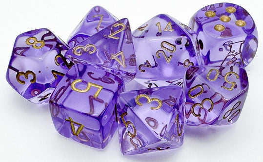 Lab Dice - Translucent Lavender/Gold7 Dice set - CHX30059