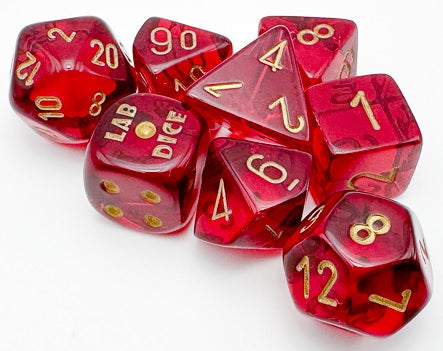 Lab Dice - Translucent Crimson/Gold 7 Dice set - CHX30058