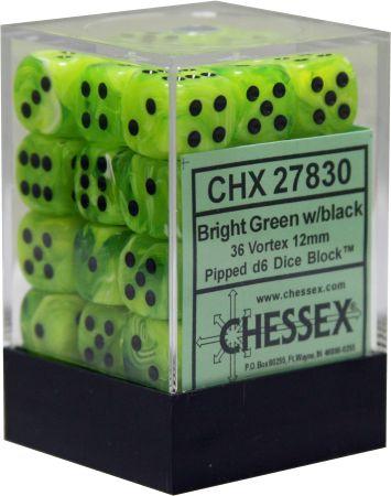 36 12mm Vortex Bright Green/black D6 Dice Block - CHX27830