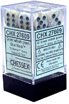 12 Green/dark Green Marble 16mm D6 Dice - CHX2609