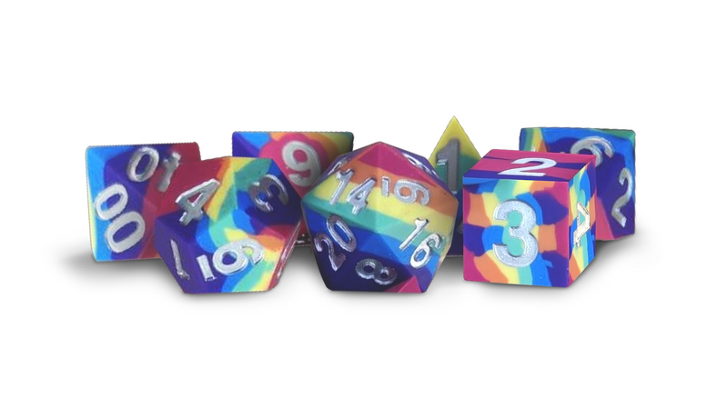 Silicone Rubber Dice Set of 7 - Rainbow