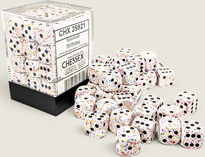 36 12mm Speckled Birthday/black D6 Dice Block - CHX25921