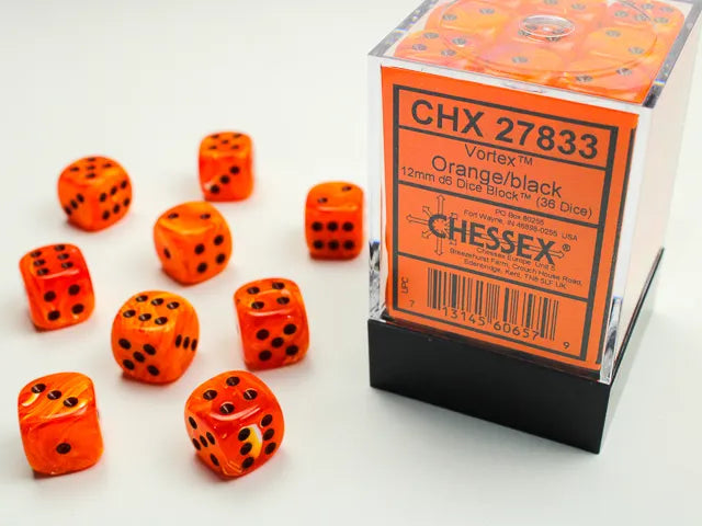36 12mm Orange w/Black Vortex D6 Dice Block - CHX27833