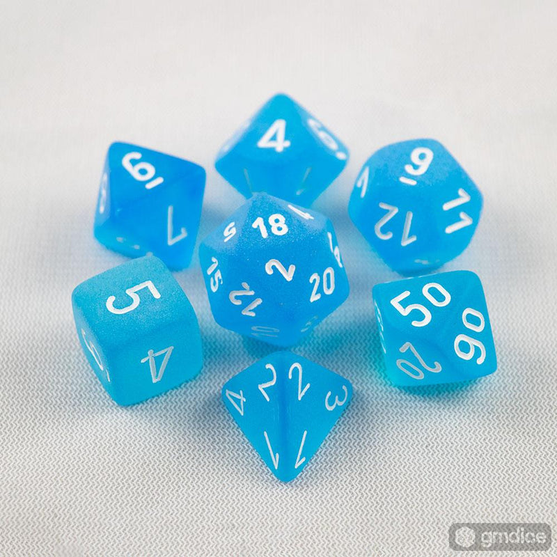 Frosted Caribbean Blue/white Polyhedral 7-Dice Set CHX 27416