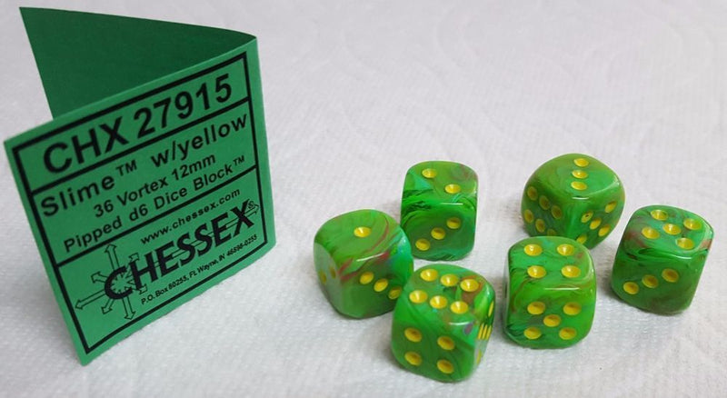 Chessex D6: 12mm: Vortex: Slime/Yellow -  CHX27915