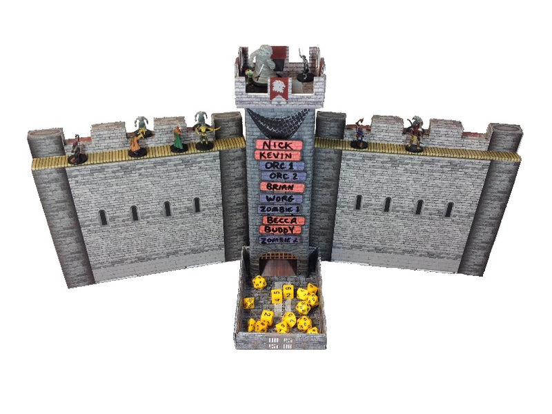 Role 4 Initiative - Castle Keep Dice Tower, 2 Castle Wall DM Screens with Magnetic Initiative Turn Tracker