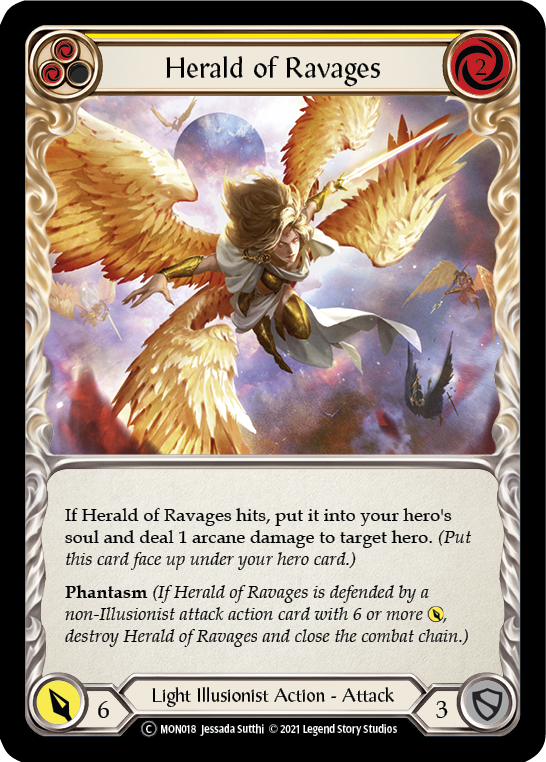 Herald of Ravages (Yellow) (Rainbow Foil) [U-MON018-RF] Unlimited Rainbow Foil