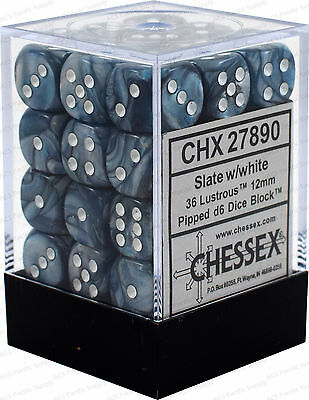36 Lustrous Slate/White 12mm D6 Dice Block - CHX 27890