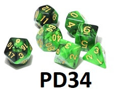 Marble Dice Set: Light Green/Black PD34