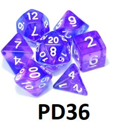 Transparent Dice Set: Purple/Blue PD36