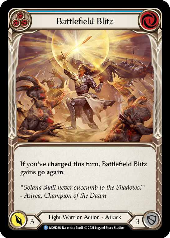 Battlefield Blitz (Blue) (Rainbow Foil) [MON038-RF] 1st Edition Rainbow Foil