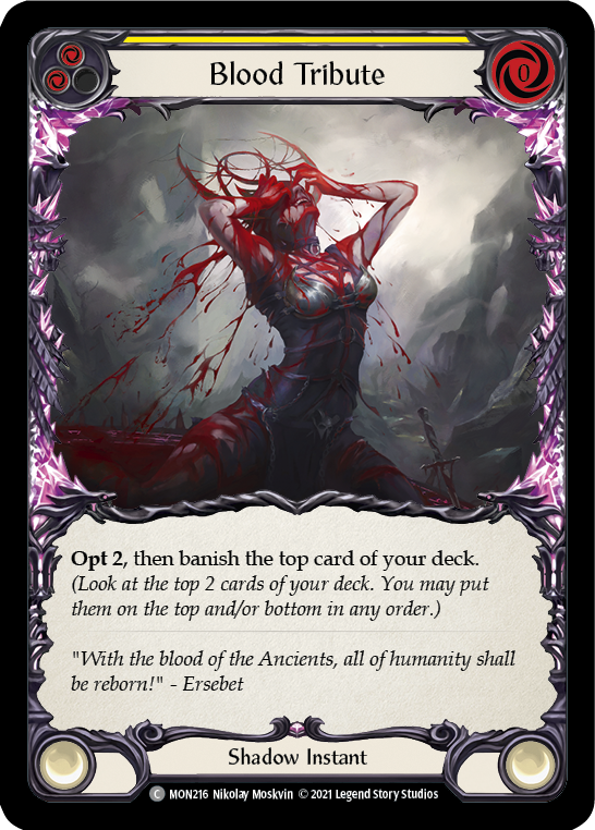 Blood Tribute (Yellow) (Rainbow Foil) [MON216-RF] 1st Edition Rainbow Foil