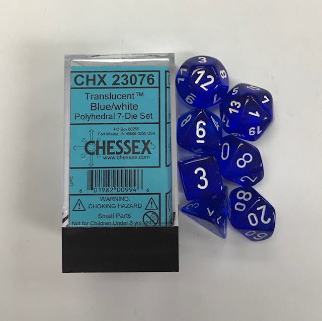 Translucent Blue/white Polyhedral 7-Dice Set CHX 23076