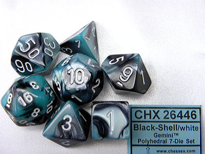 Gemini Black-Shell/white Polyhedral 7-Die Set - CHX26446