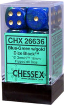 Twelve Blue-Green/Gold Gemini 16mm d6 - CHX26636