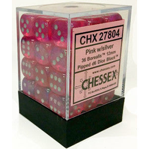 36 12mm Pink w/Silver Borealis D6 Dice - CHX 27804