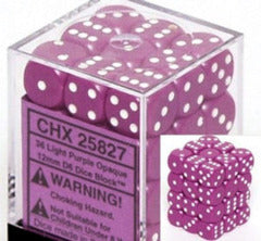 36 12mm Light Purple/white Opaque D6 Dice - CHX25827
