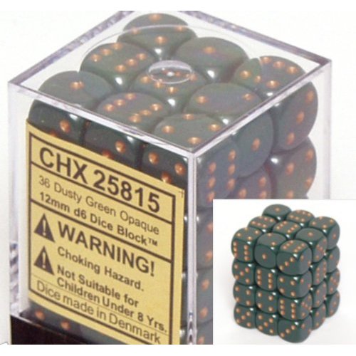 36 Dusty Green /copper Opaque 12mm D6 Dice Block - CHX25815