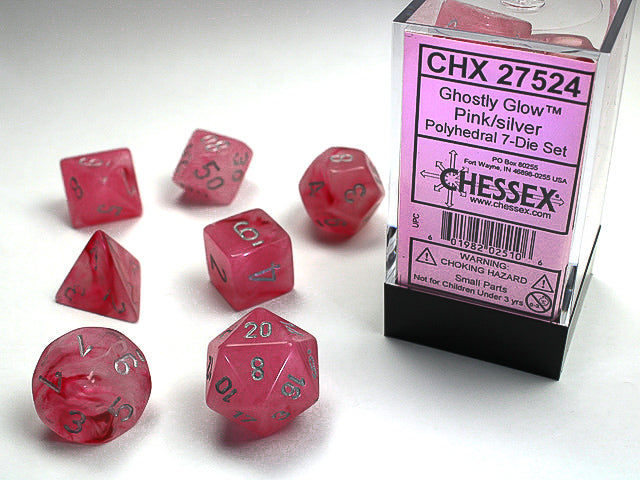 7 Ghostly Glow Pink/silver Polyhedral Dice Set - CHX27524