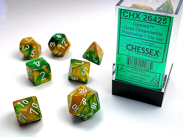 Gemini Gold-Green/white Polyhedral 7-Die Set - CHX26425