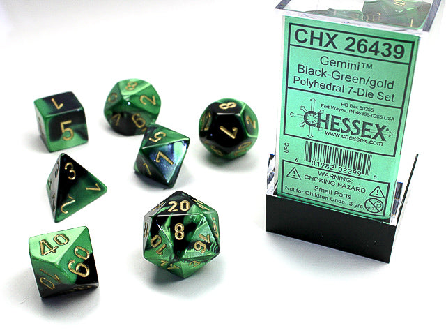 Gemini Black-Green/Gold Polyhedral 7-Die Set - CHX26439