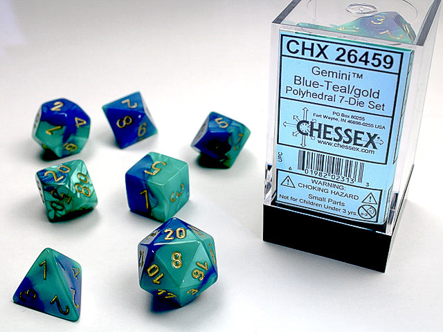 Gemini Blue-Teal/gold Polyhedral 7-Die Set - CHX26459