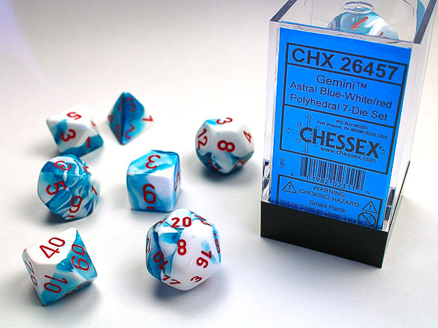Gemini Astral Blue-White/Red Polyhedral 7-Die Set - CHX26457