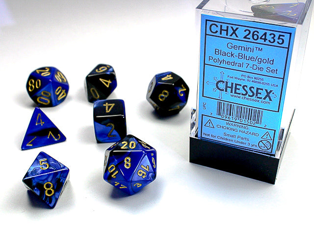 Gemini Black-Blue/gold Polyhedral 7-Die Set - CHX26435