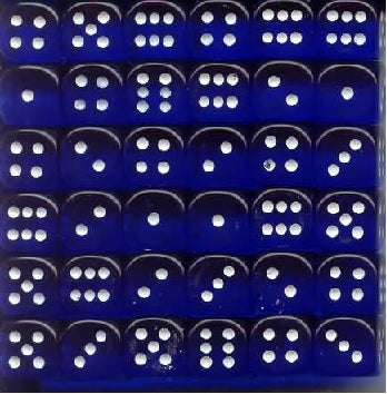 36 12mm Blue w/White Translucent D6 Dice Block - CHX23806