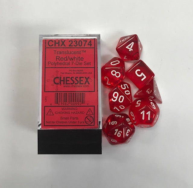 Translucent Red/white Polyhedral 7-Dice Set CHX 23074